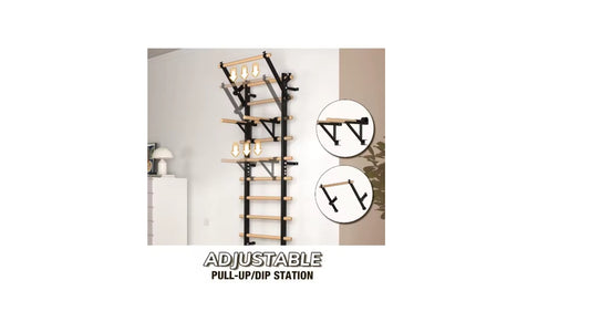 Swedish Ladder Wood Stall Bar Calisthenics Trainer with Pull-Up Bar and Dip Bar