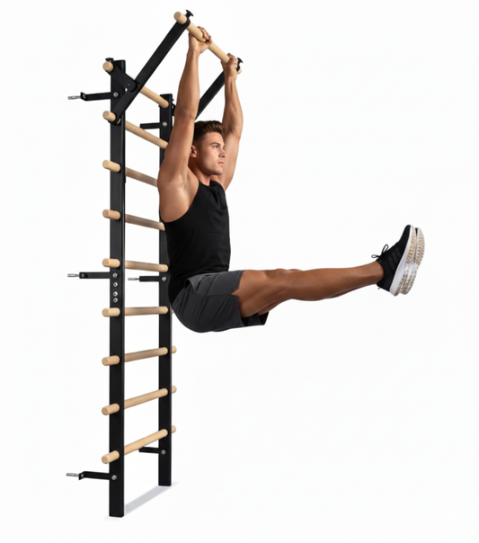 Swedish Ladder Wood Stall Bar Calisthenics Trainer with Pull-Up Bar and Dip Bar